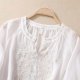 Ladies Fashion Leisure Spring Summer Literary Retro Loose Design Sense Embroidery Round Neck Thin Cotton T