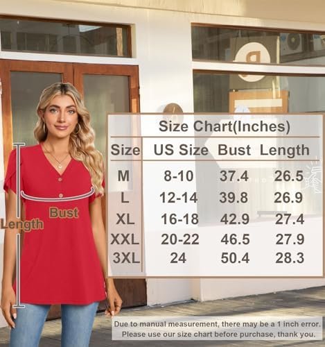 Womens Tunic Tops Button Up T-Shirts Petal Sleeve V-Neck Casual Blouses