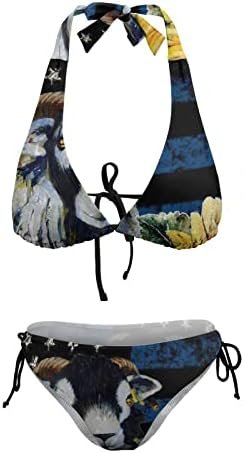 Bikini Girlfriend Sexy Flag Farm Sunflower Tops Bottoms Bathing Suit Sea Adjustable Strap Halter Triangle Tie