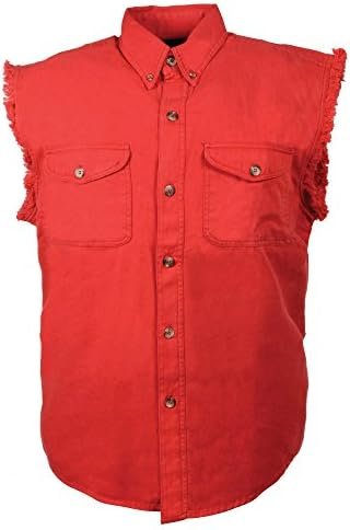 Mens Riding Red Cotton Cut Off Half Sleeveless Shirt with Frayed Sleeves