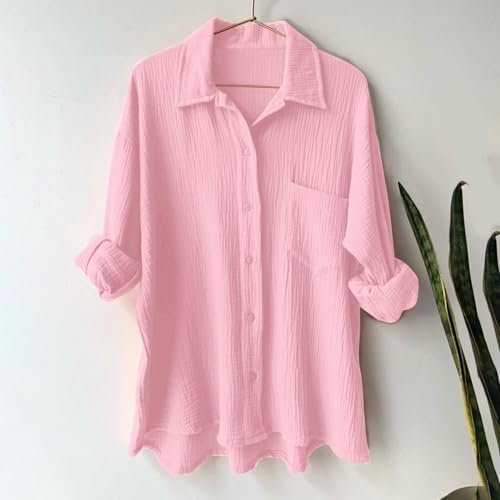 Womens Loose Buttons Down Pocket Blouse Tops Solid Casual Long Sleeve Shirt Blouse Running Graphic T Shirt Women