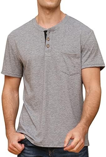 Fashion Men's Shirts Classic Short Sleeve Basic Button Cotton T-Shirt with Pocket