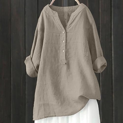 Loose Button Down Blouse Tops Stand Solid Sleeve Long Casual Women Linen Shirt Women's Linen Blouse Shorts Plus Size