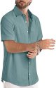 Men's Casual Stylish Short Sleeve Button-Up Striped Dress Shirts Cotton Beach Shirt