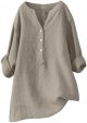 Loose Button Down Blouse Tops Stand Solid Sleeve Long Casual Women Linen Shirt Women's Linen Blouse Shorts Plus Size