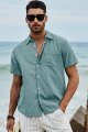 Men's Casual Stylish Short Sleeve Button-Up Striped Dress Shirts Cotton Beach Shirt