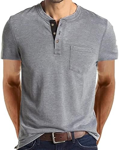 Fashion Men's Shirts Classic Short Sleeve Basic Button Cotton T-Shirt with Pocket