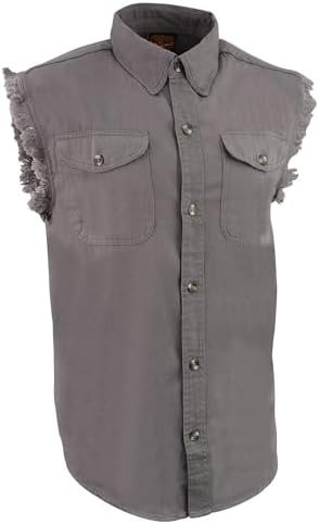 Mens Riding Grey Cotton Cut Off Half Sleeveless Shirt with Frayed Sleeves