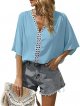 Women Short Sleeve V Neck Soft Chiffon Blouse