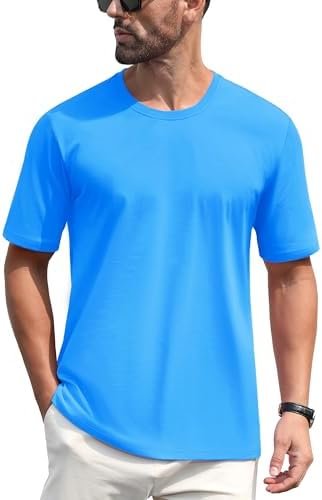 Mens Soft Cotton Tshirts Solid Color Short Sleeve Crew-Neck T-Shirt Casual Breathable Comfortable Summer Tee