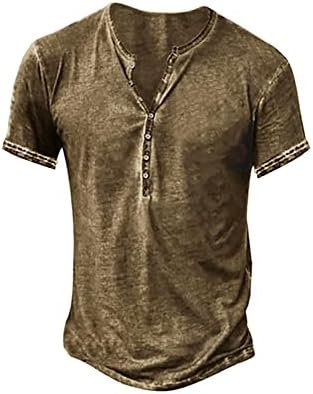 Mens Distressed Shirts Retro Short Sleeve Tee Shirts Casual Button Down Washed T-Shirts for Men