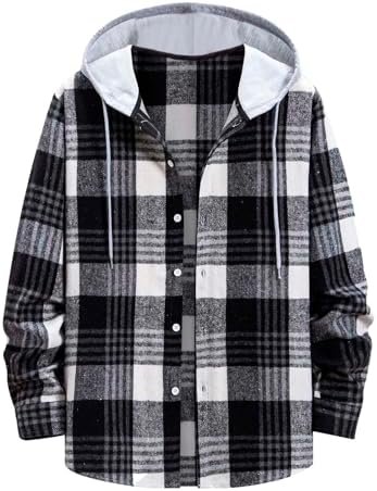 Men's Autumn Fashion and Hooded Checkered Shirt Full Sleeve Tops Men