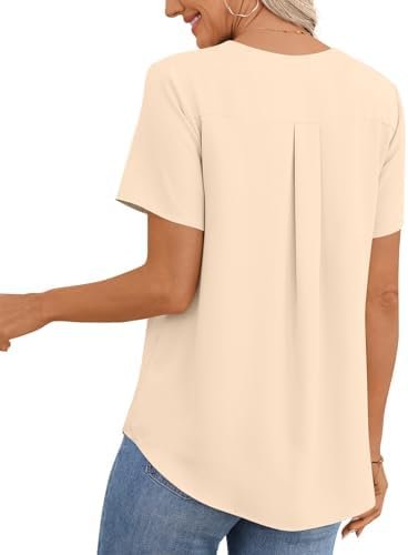 Women's Summer Blouse Casual Short Sleeve Tops Vneck Button Chiffon Business Tunics Tshirts