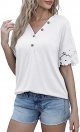 Women's Summer Casual Lace Short Sleeve Buttons Top V-Neck Loose Shirts Blouses