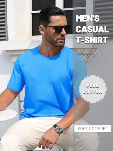 Mens Soft Cotton Tshirts Solid Color Short Sleeve Crew-Neck T-Shirt Casual Breathable Comfortable Summer Tee