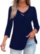 Short Sleeve Button Down Women Loose Fit Dressy Fall 3/4 Sleeve Shirts Casual V Neck Dress Tunic Tops for Women