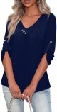 Short Sleeve Button Down Women Loose Fit Dressy Fall 3/4 Sleeve Shirts Casual V Neck Dress Tunic Tops for Women