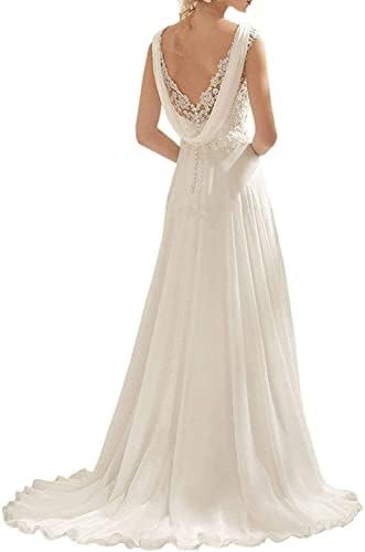 Women's Wedding Dress Lace Double V-Neck Sleeveless Evening Dress