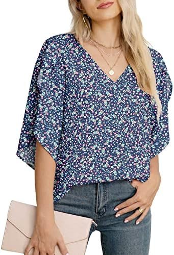 Women's Fall Casual 3/4 Ruffled Sleeve Chiffon Blouse Tops for Women