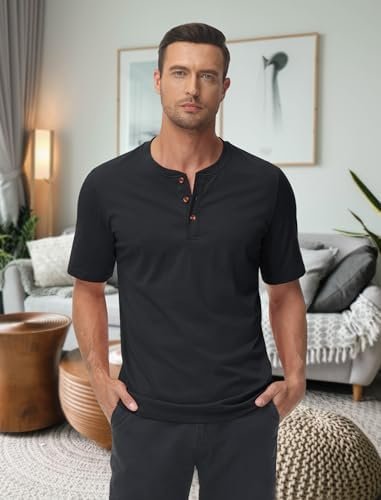 Men's Short Sleeve Shirt Cotton Lightweight 3 Button Tops Vintage Casual Summer Shirt Soft Fashion