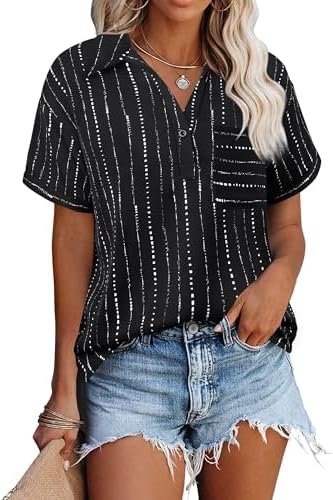 Womne's Casual Button Shirts Summer Dressy Blouses Work Trendy Tops