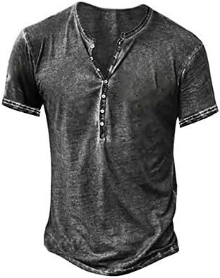 Mens Distressed Shirts Retro Short Sleeve Tee Shirts Casual Button Down Washed T-Shirts for Men