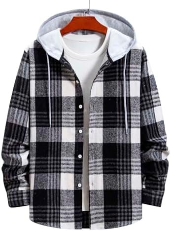 Men's Autumn Fashion and Hooded Checkered Shirt Full Sleeve Tops Men