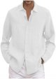 Male Summer Linen Solid Casual Plus Size Loose Shirt Mens Turn Down Long Sleeve Shirt Mens Long Tee Shirt