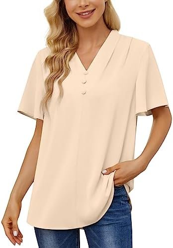 Womens Summer Tops Dressy Casual T-Shirts Chiffon Loose fit Tunic Blouses