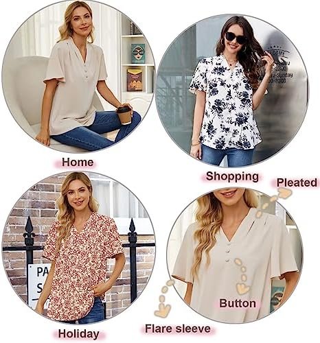 Womens Summer Tops Dressy Casual T-Shirts Chiffon Loose fit Tunic Blouses