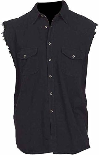 Men's Motorcycle BLK/Flourscent Cotton Half Sleeve Cut Off Shirt,Frayed Sleeves