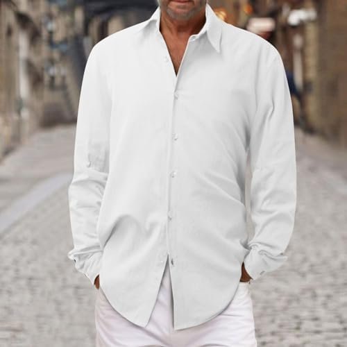 Male Summer Linen Solid Casual Plus Size Loose Shirt Mens Turn Down Long Sleeve Shirt Mens Long Tee Shirt