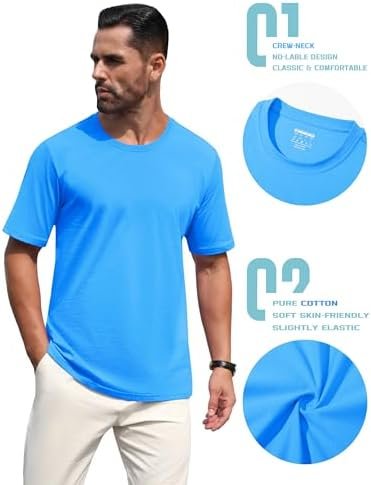 Mens Soft Cotton Tshirts Solid Color Short Sleeve Crew-Neck T-Shirt Casual Breathable Comfortable Summer Tee