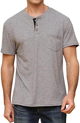 Fashion Men's Shirts Classic Short Sleeve Basic Button Cotton T-Shirt with Pocket