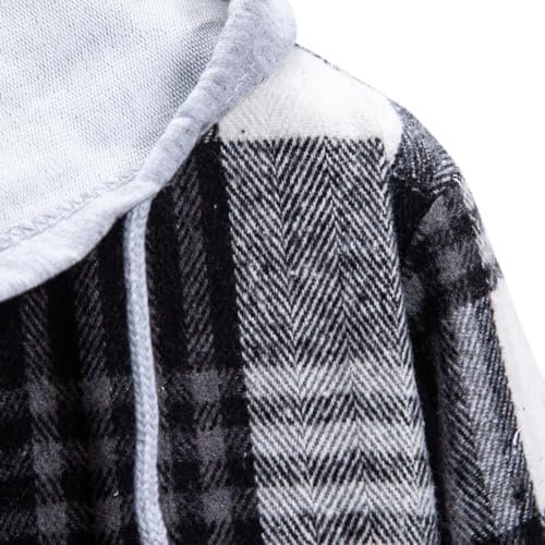 Men's Autumn Fashion and Hooded Checkered Shirt Full Sleeve Tops Men