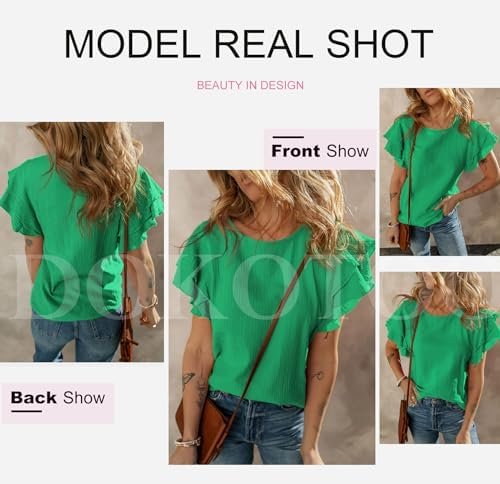 Womens Tops Ruffle Short Sleeve Shirts Solid Casual Loose Babydoll Blouses